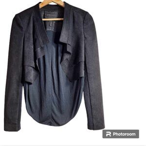 BCBGMAXAZRIA Hi-Lo Black Norton Contrast Draped Cropped Faux Suede Blaze…